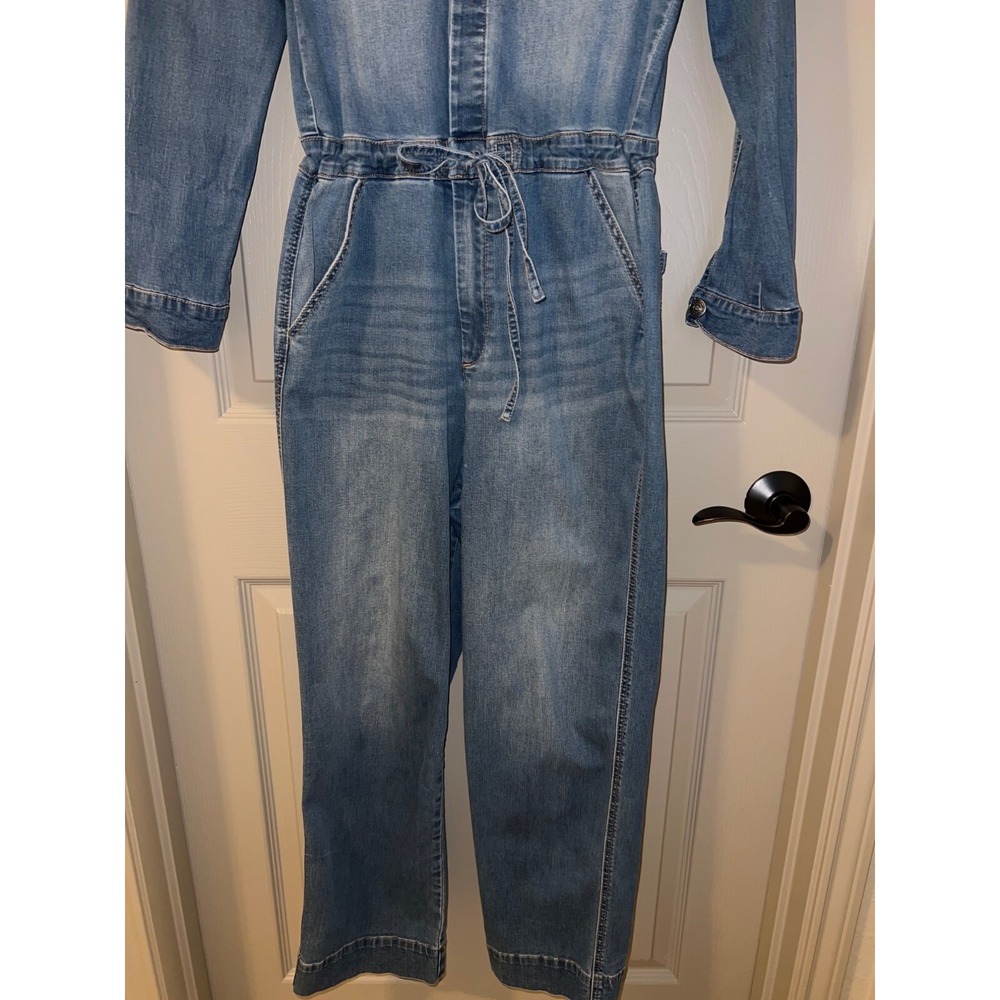 Scoop Women's Stretch Denim Jumpsuit – Size 8, Cropped, Drawstring Waist - Picture 4 of 15